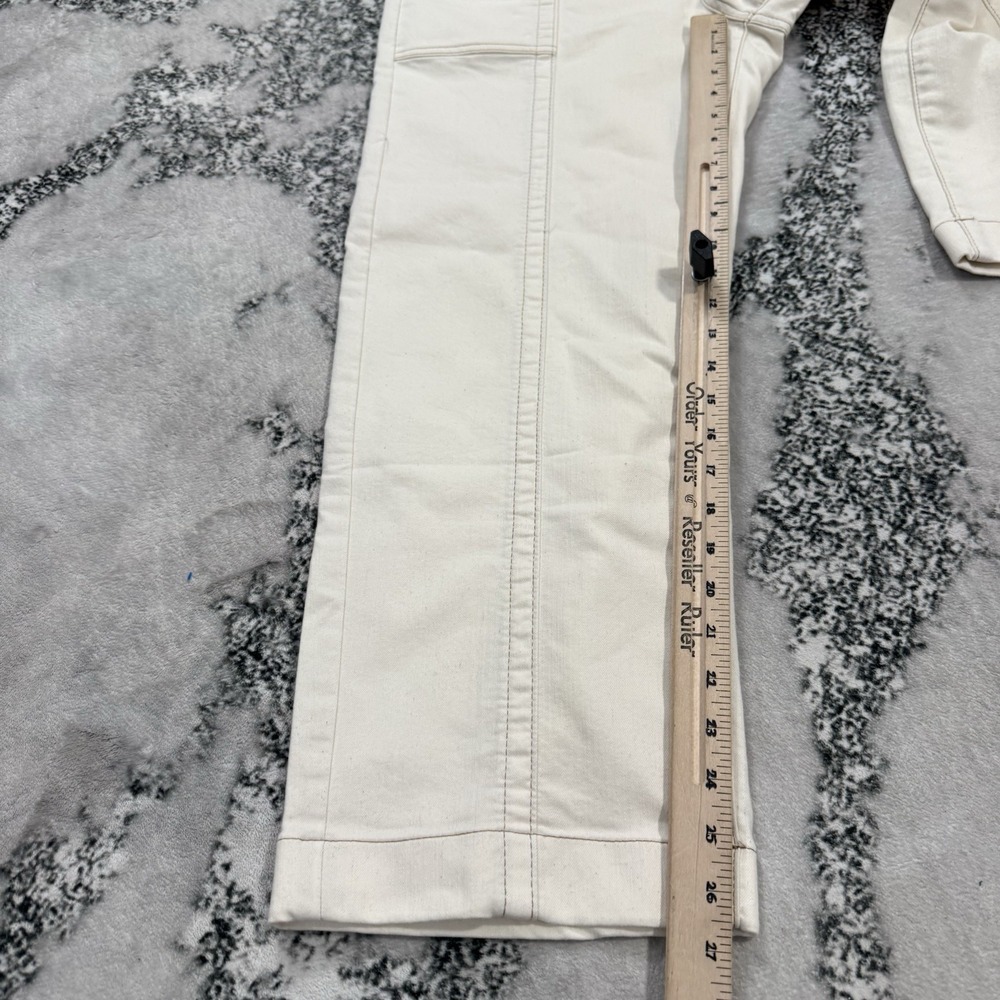 Chicos Straight Leg Ankle Utility Pants Womens Sz 12 White Stretch Crop Pockets - Picture 8 of 15